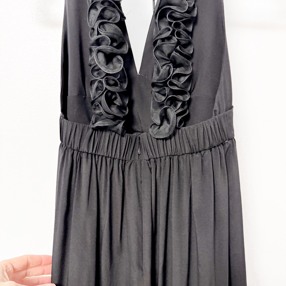 Amanda Uprichard Ruffle Strap Back V‎ Neck Silk Black Mini Dress Small - Picture 6 of 8